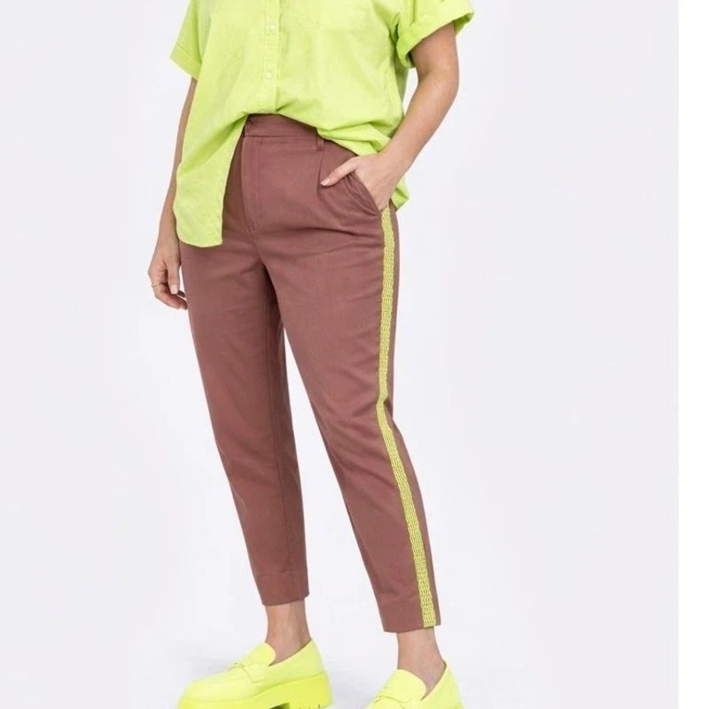 Wildfang The Empower Colorblock Slim Crop Pant 22 W 22W Rose Brown Neon Green
